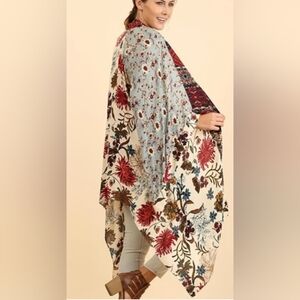 NWT UMGEE  Women's Floral Vanilla Mixed Print Kimono Size 1Xl/2XL